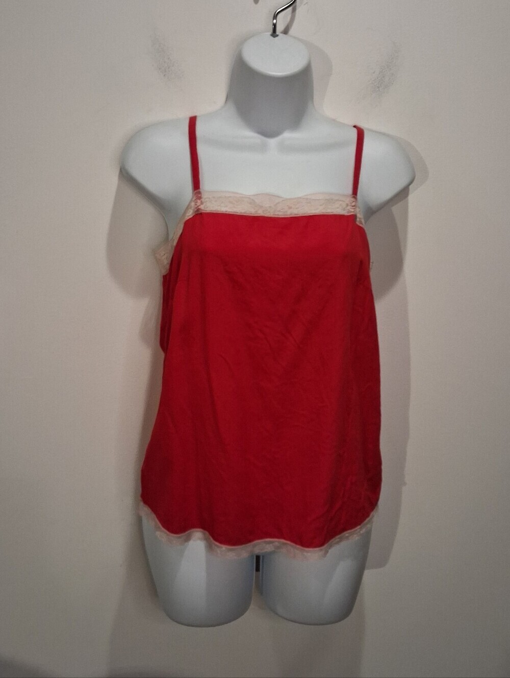 Zadig & Voltaire Size Xs Carmen 100% Silk Sexy Red W/white Lace Camisole